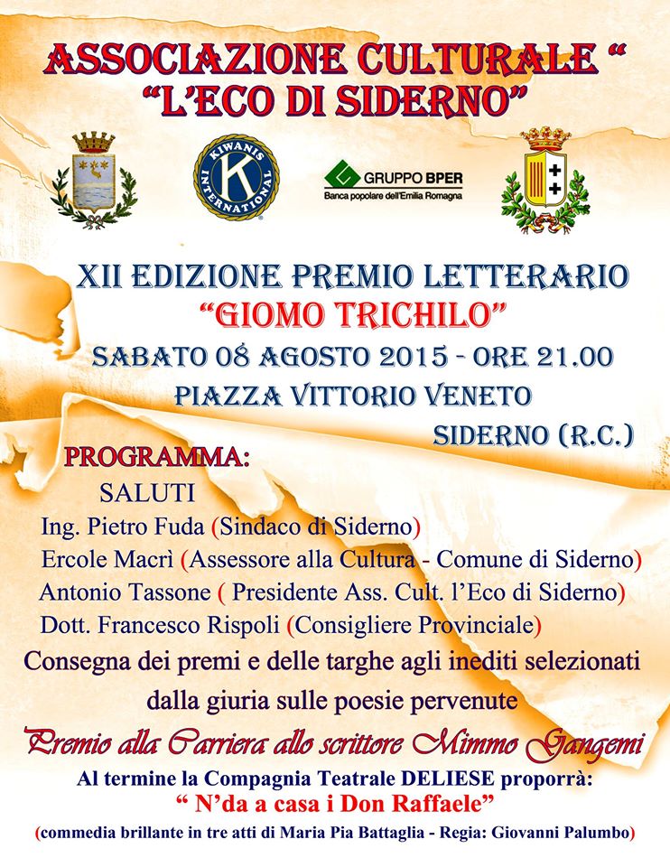 Siderno (RC): cresce lattesa per la XII edizione del premio letterario 'Giomo Trichilo' - 