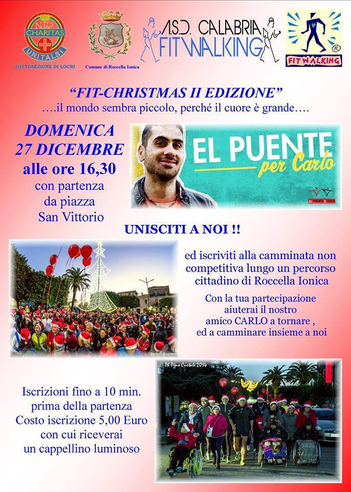  FITCHRISTMAS: FITWALKING E UNITALSI DONERANNO IL RICAVATO AL COMITATO ''EL PUENTE X CARLO'' - 