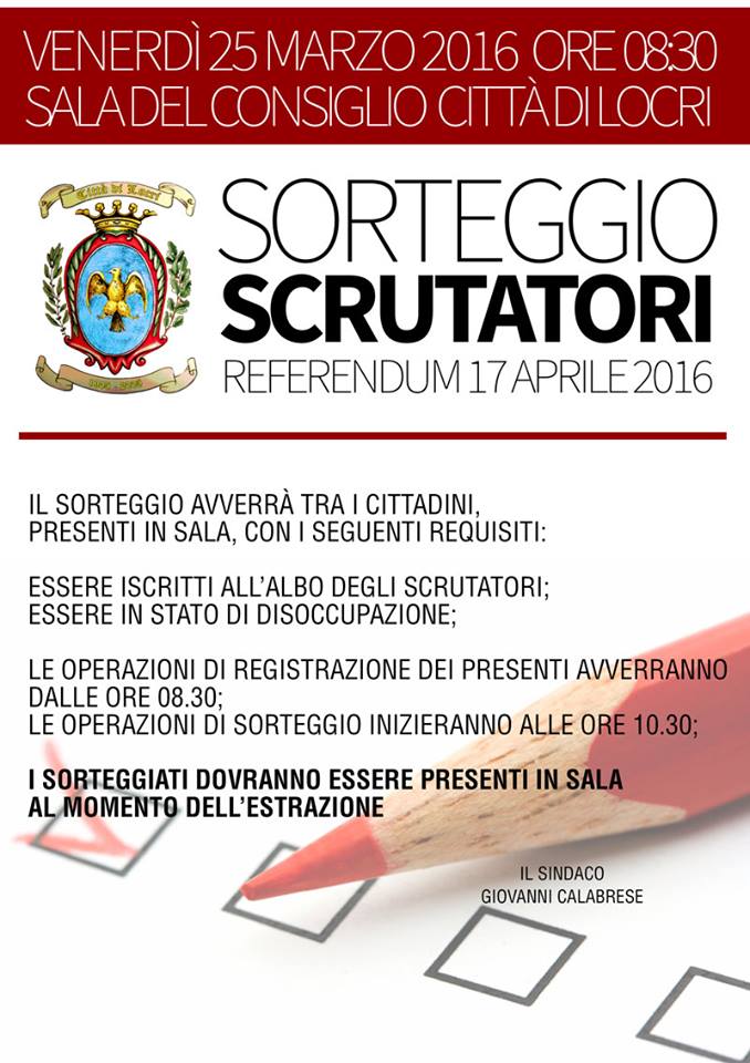 Locri, l'Amministrazione comunica le modalità per la composizione dei seggi cittadini per il referendum del 17 aprile - 