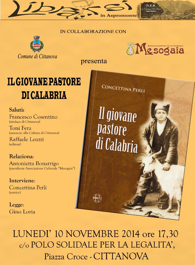 LUNEDI A CITTANOVA LA PRESENTAZIONE DEL LIBRO 'IL GIOVANE PASTORE DI CALABRIA - 