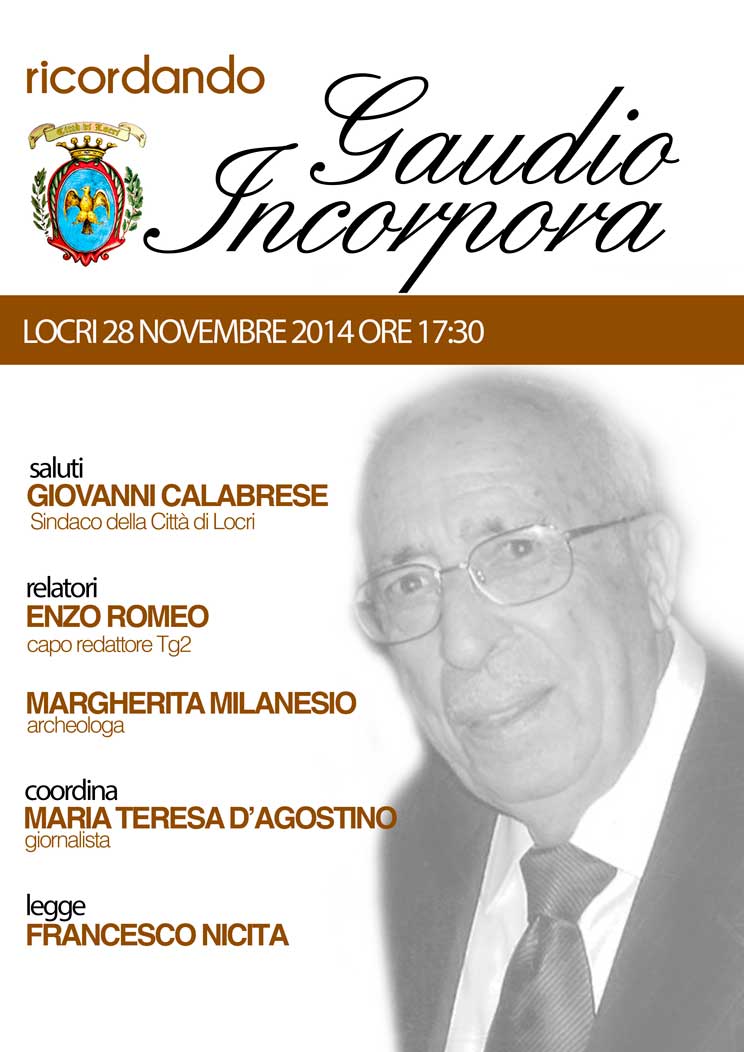 Locri, venerdì 28 novembre l'evento in memoria di Gaudio Incorpora  - 