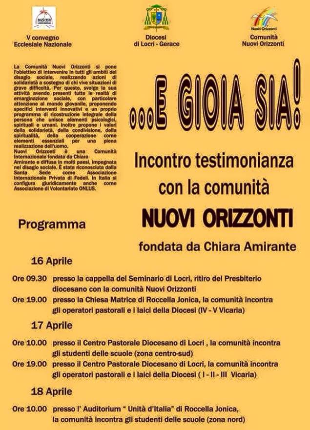 PARTE DA LOCRI LA TRE GIORNI '...E GIOIA SIA!' ORGANIZZATA DA 'NUOVI ORIZZONTI' - 