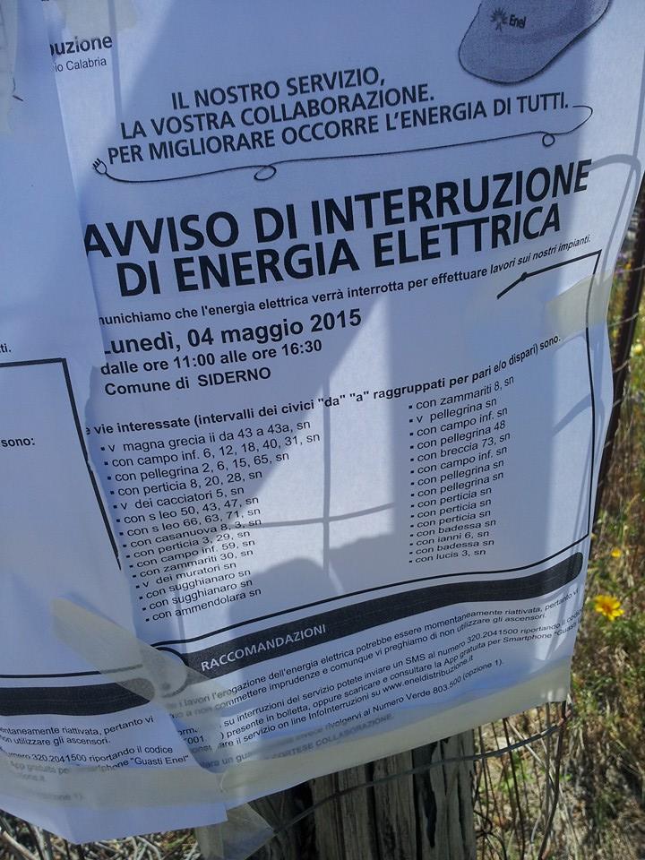 Siderno: avviso alla cittadinanza, lunedì previsti problemi nella distribuzione dell'energia elettrica - 