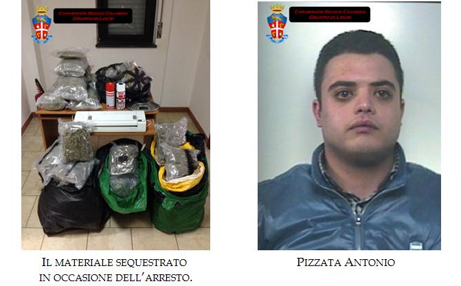 San Luca (RC). Pizzata Antonio, 23enne di San Luca, responsabile di produzione, traffico e detenzione illeciti di sostanze stupefacenti o psicotrope, è stato sottoposto dai Carabinieri alla detenzione domiciliare. - 